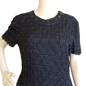 Papell Boutique Black Silk Beaded Sequin Evening Blouse Women's S Vintage 80's